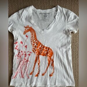Women's White Tee with Orange Giraffe Print
